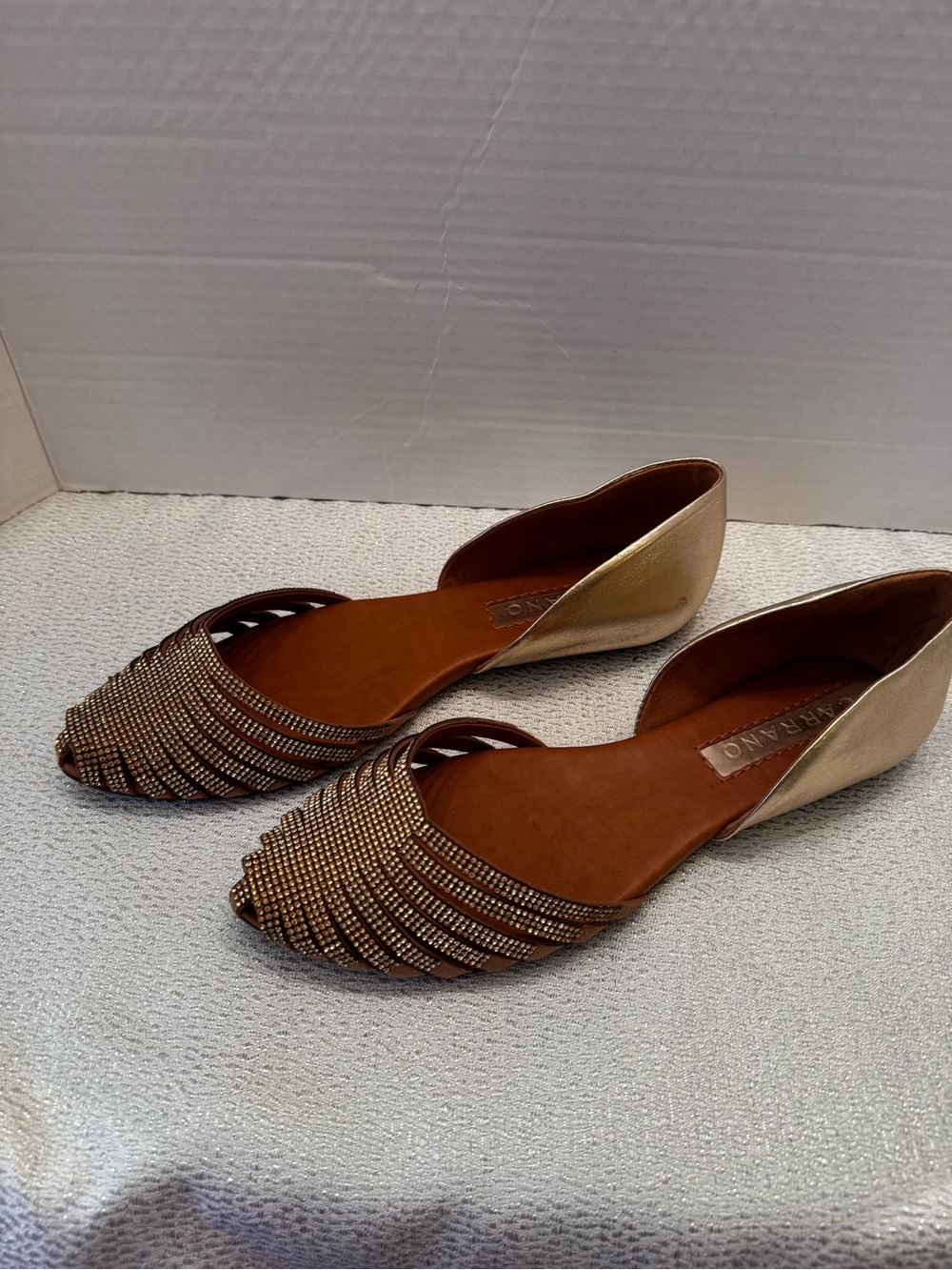 Gold Open-Toe Carrano Flats Size 9